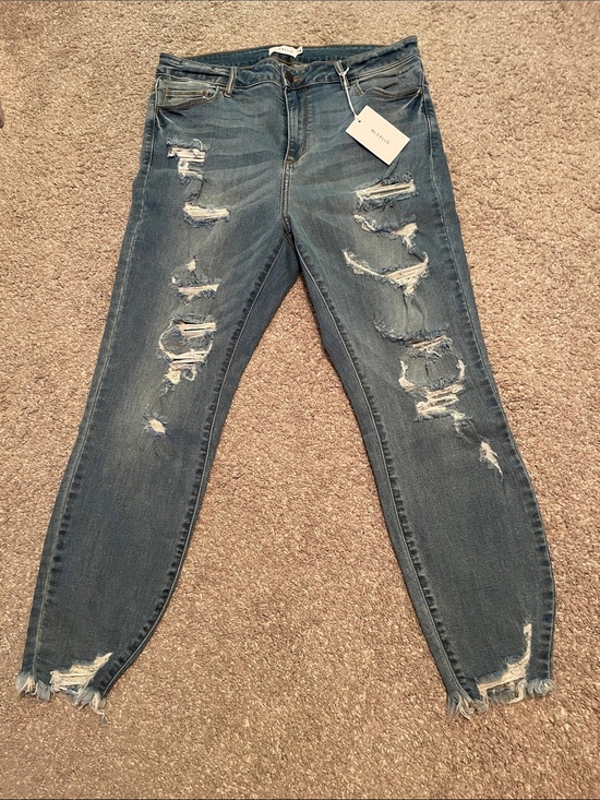 Ms. Cello Denim - Cello Distressed Straight Leg Jeans in Medium Blue, 16